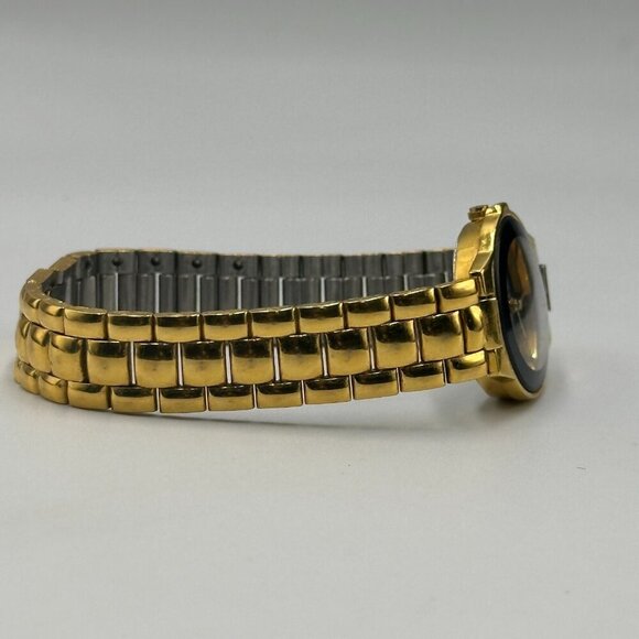 3/$30 Vintage Gitano Watch Women Gold Tone Black Dial Diamond Accent  7" - Picture 10 of 14